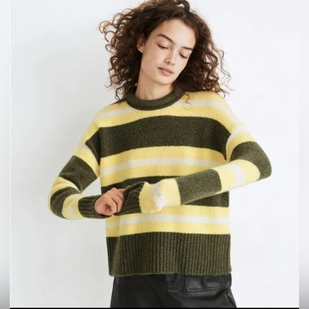 Madewell Fulton Pullover Striped Yellow and Green Sweater small